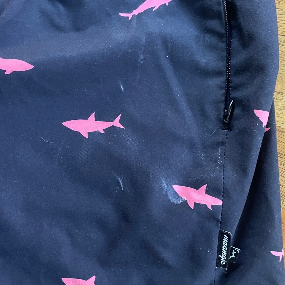 Black Swim Shorts with Pink Shark Print